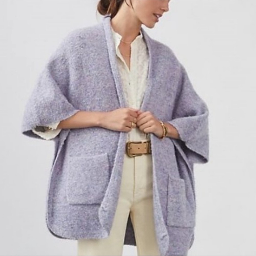 by Anthropologie Boucle Knit Wool Blend Cardigan in Purple One Size